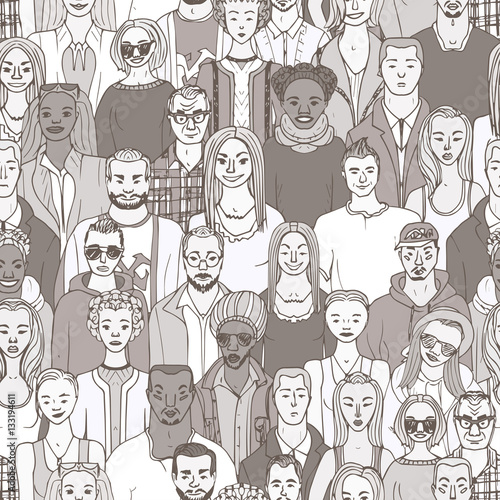 "hand drawn crowd seamless vector pattern" Stock image and royalty-free ...