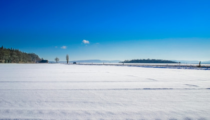 White winter landscape with blue sky