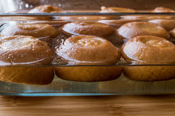 Turkish Dessert Sekerpare in sherbet / baked soft pastry dipped in syrup