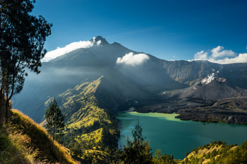 Naklejka na ściany i meble Crater Lake and Summit. View of crater lake and summit, volcano 