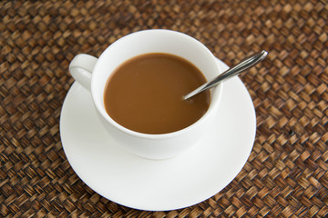  coffee cup  view on white wood table