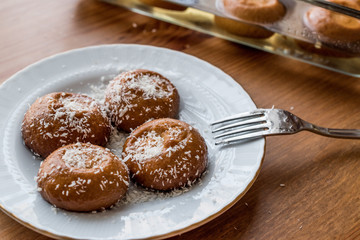 Turkish Dessert Sekerpare with coconut powder / Small cakes with sherbet