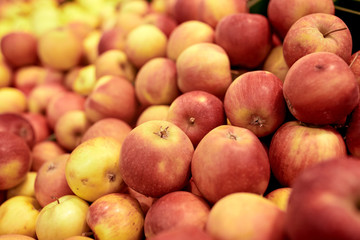 ripe apples at grocery store or market