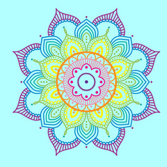 Rainbow mandala on blue background, illustration