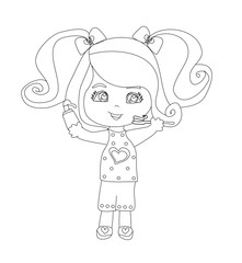 Girl brushing teeth - doodle illustration