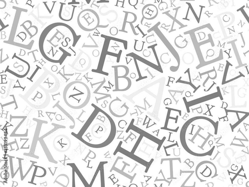 Poster seamless background pattern mosaic of grey letters on white background. simple flat vector illustrat