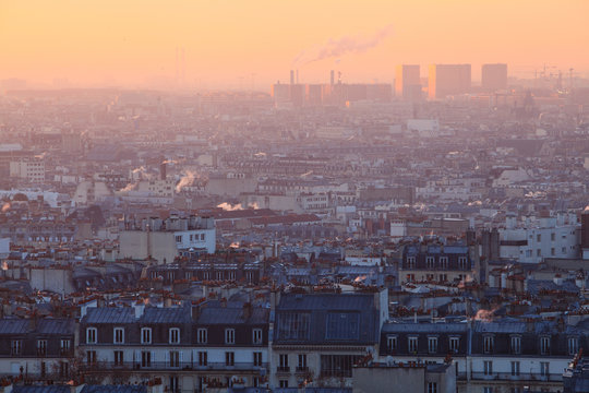 Early morning view of beautiful city of  Paris from Montmartre, France 
