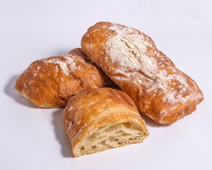 Baked puff pastry on a white background.
