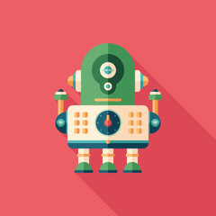 Robot engineer flat square icon with long shadows.