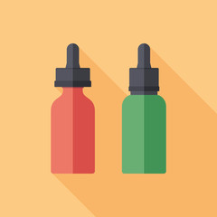 Fototapeta premium Vaping glass e-liquid bottles flat square icon with long shadows.