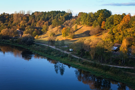 Alytus mounds and Nemunas river, view from the White Rose Bridge