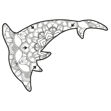 Vector illustration of a dolphin mandala for coloring book, delfino mandala vettoriale da colorare antistress