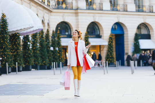 Paris, Young Woman Doing Shopping Place Vendome
