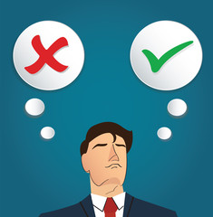 Portrait of businessman make decision , true or false vector 