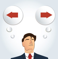 businessman try to make decision , Left or Right vector 
