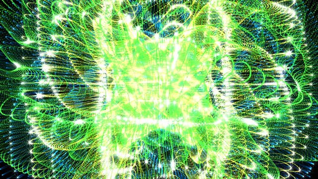 4k Green light and particles. computer generated seamless loop abstract motion background