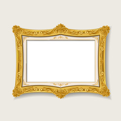 Vintage gold wood photo frame on white background