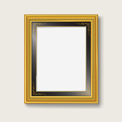 Vintage gold wood photo frame on white background