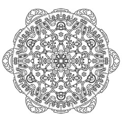 Steampunk round ornament. Retro industry steampunk circle pattern. Round technical elements mandala. Vector illustration.