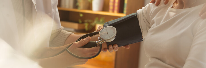 Patient during measuring blood pressure