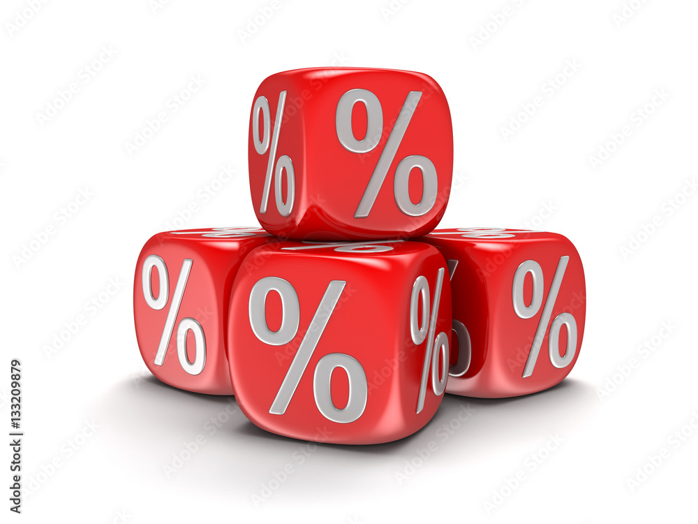 Poster dices with percent sign. image with clipping path