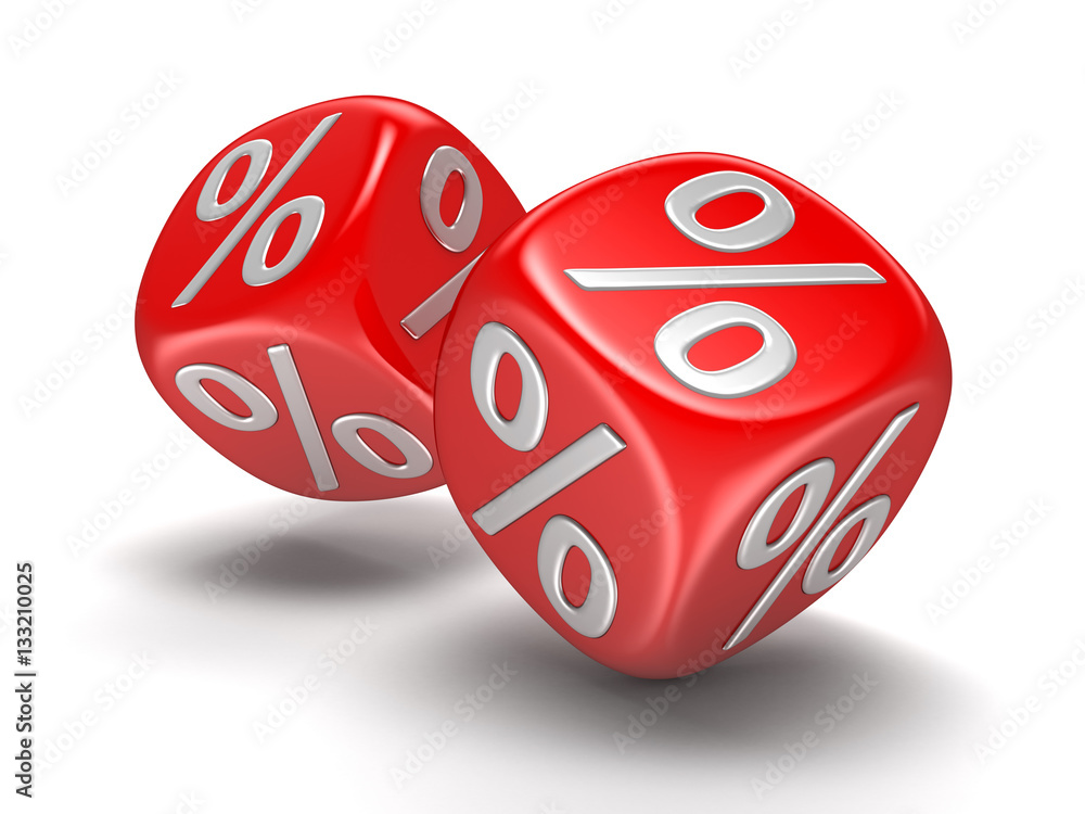 Poster dices with percent sign. image with clipping path