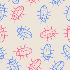 Seamless pattern with beetles. Hand drawn.
