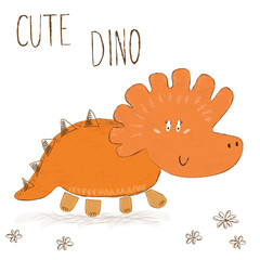 Cute hand drawn dinosaur illustration. vector print