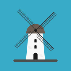 White windmill. Isolated vector illustration in flat style.