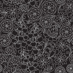Seamless floral pattern in black and white color
