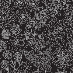 Seamless floral pattern in black and white color