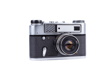 Old vintage film camera, isolated on white
