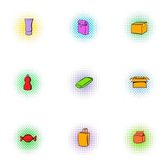 Pack icons set, pop-art style