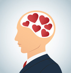 Businessman with heart icon in head.