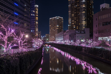 目黒川のイルミネーションと都市夜景