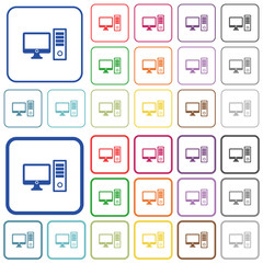Desktop computer outlined flat color icons