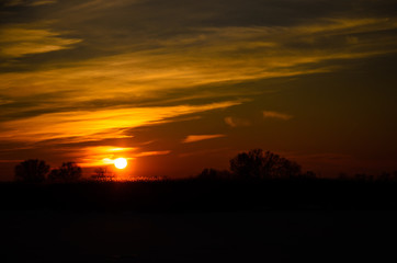 Beautiful winter sunset on river Dnieper