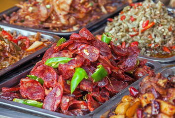 Pork with green paprika, Chinese street food