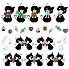 Fototapeta premium ネコ お菓子 イラスト セット