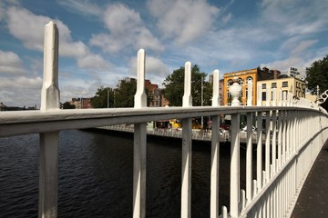 Half Penny bridge on river Liffey in Dublin, Ireland