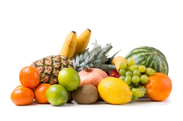 Stack of fruits isolated on white background