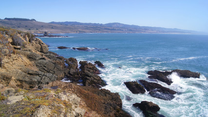 BIG SUR, CALIFORNIA, UNITED STATES - OCT 7, 2014: Cliffs at Pacific Coast Highway Scenic view...