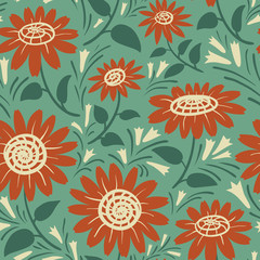 Decorative sunflowers seamless pattern