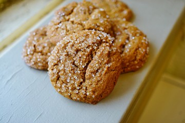 Ginger snap cookies with sparkling crystallized sugar
