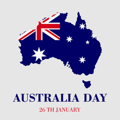 Obraz na płótnie Canvas Happy Australia day 26 january. Flag shape of map. Greeting card, vector illustration.