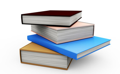  Stack os colorful books isolated on white 3d render