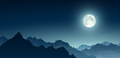 Naklejka na ściany i meble Paysage montagnard au clair de lune vectoriel 1