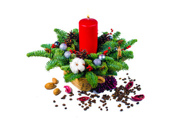 candle decoration with christmas tree