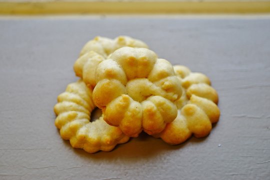 Homemade Flower Shaped Butter Cookies Made With A Cookie Press