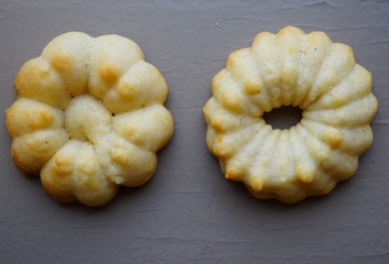 Homemade flower shaped butter cookies made with a cookie press